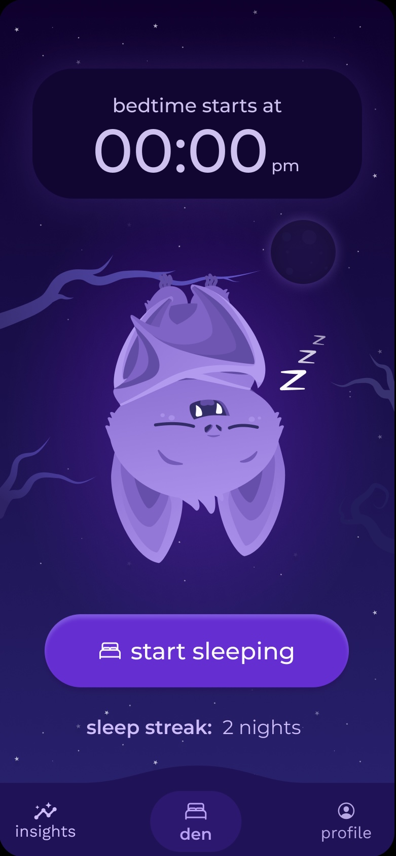 nocturnal-nights den screen for spending rewards